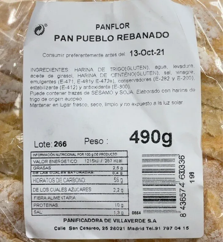 Pan pueblo rebanado