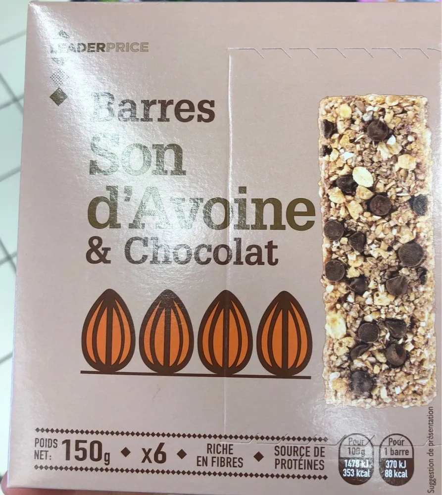 Barres son d'avoine et chocolat