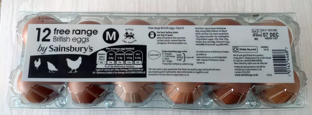 12 British Free Range Eggs Medium