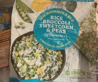 Microwave rice broccoli sweetcorn and peas