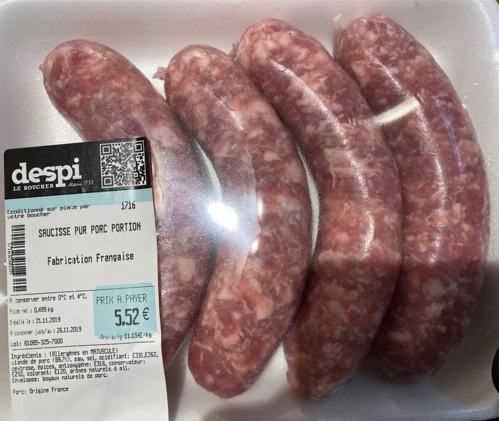 Saucisse pur porc portion