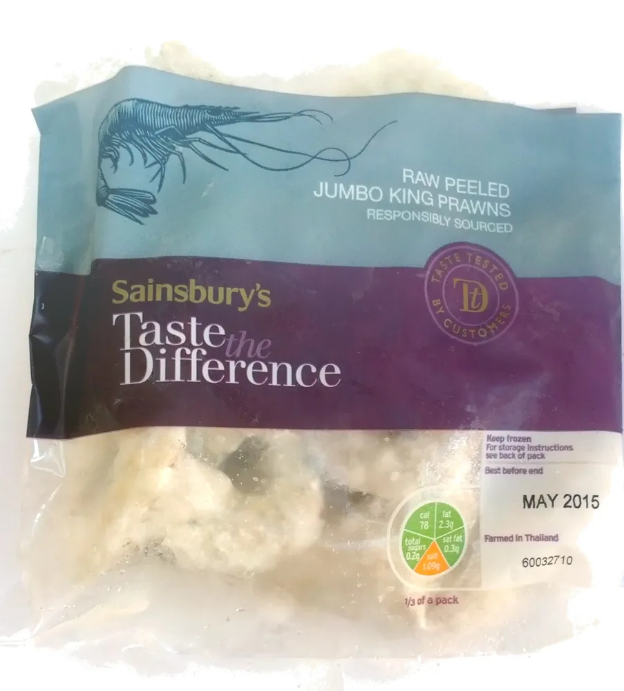 Raw peeled jumbo king prawns