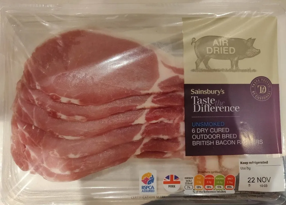 Unsmoked Cured Outdoor Bred British Bacon Rashers