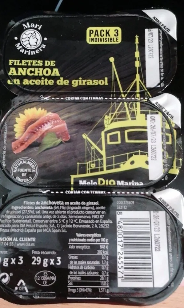 Filetes de anchoa en aceite de girasol