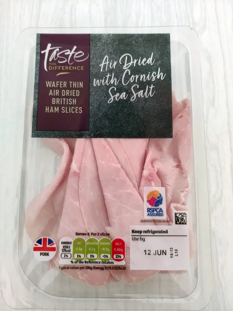 Ham slices air dried with Cornish sea salt