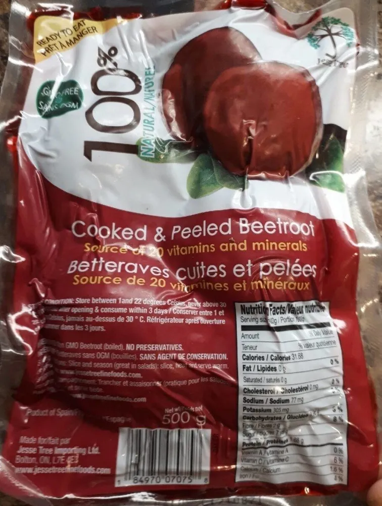 Cooked and peeled beetroot
