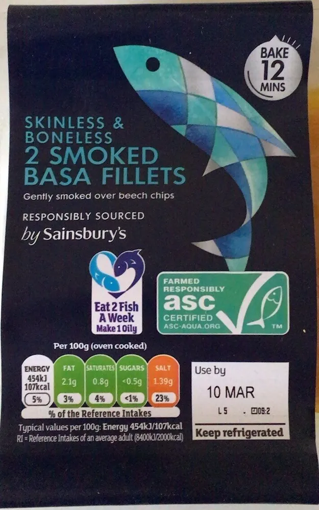 Skinless & boneless smoked basa fillets
