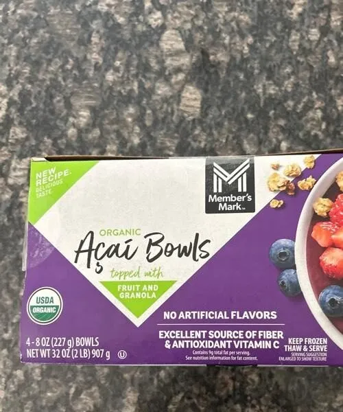 Organic Açai Bowls topped with Fruit and Granola
