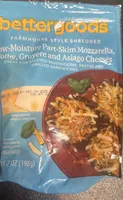 Farmstyle shredded mozzarella, Colby, Gruyère, and Asiago