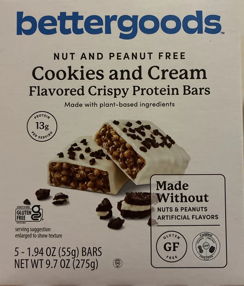 Cookies and Cream Flavored Crispy Protein Bars