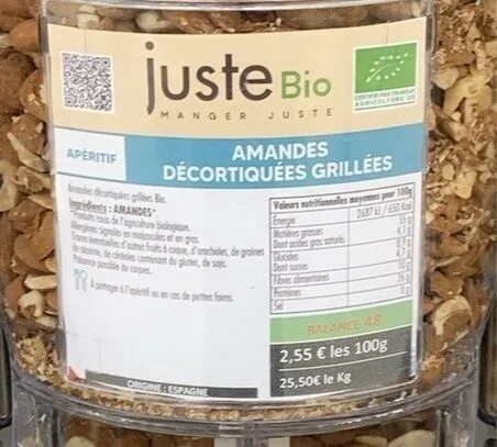 Bio amande decortiquees grillees