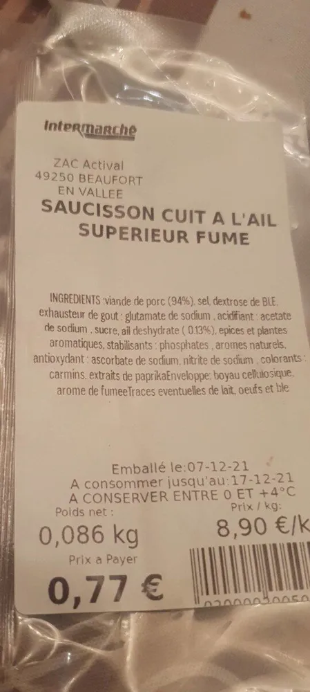 Saucisson cuit al ail fumé
