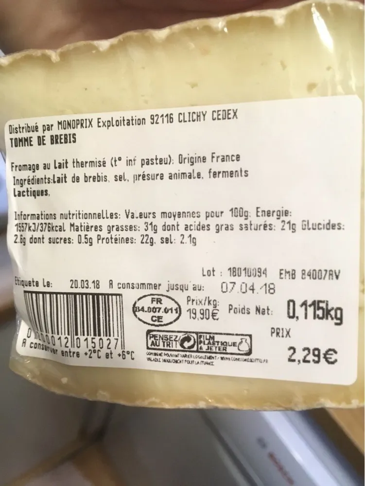 Tom de brebis Monoprix