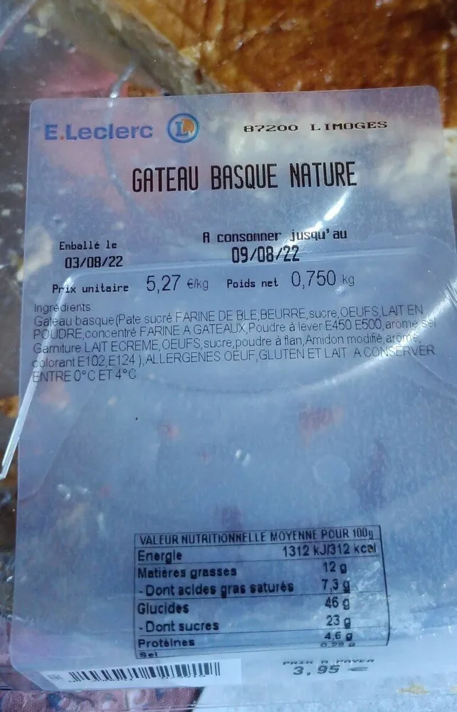 Gâteau basque nature