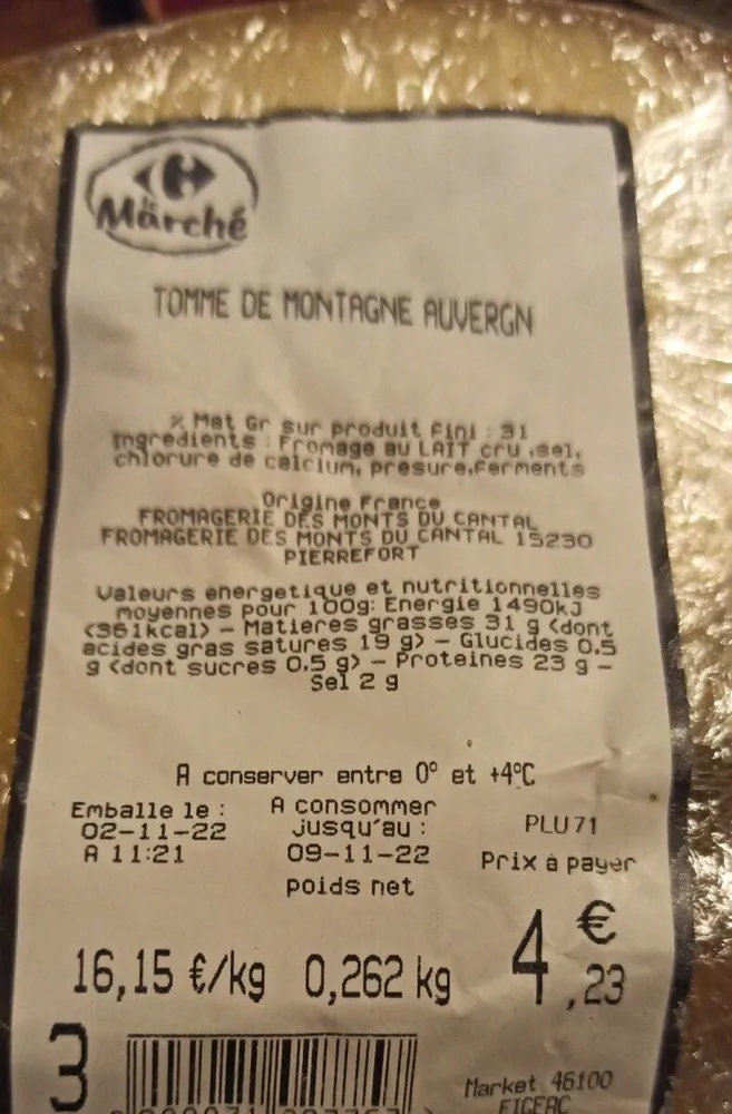 Tome de montagne auvergne