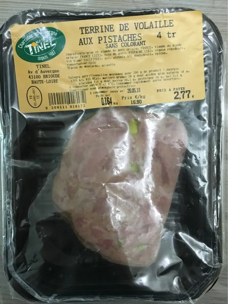 Terrine de volaille aux pistaches sans colorant