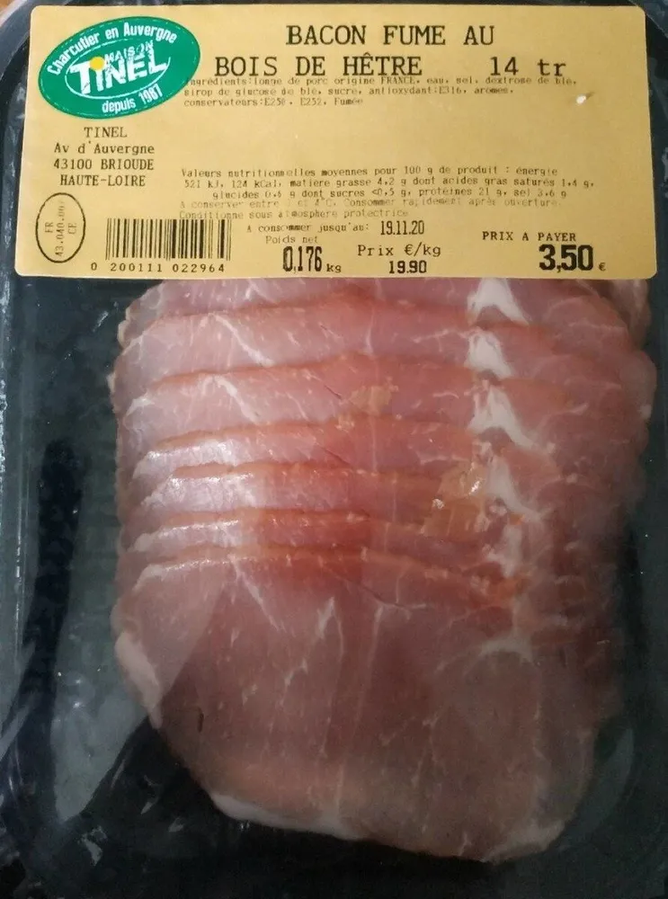 Bacon fumé au bois de hêtre