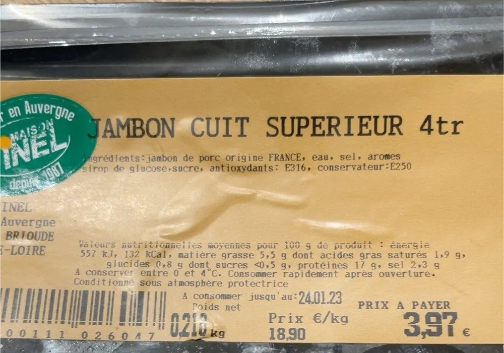 Jambon cuit supérieur 4 tr