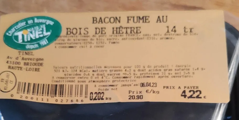 Bacon fume au bois de hetre