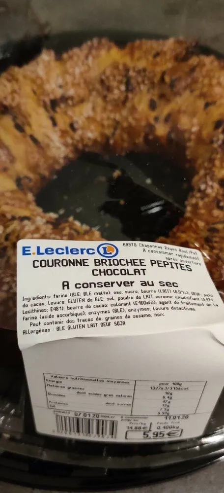 Couronne briochée pépites chocolat