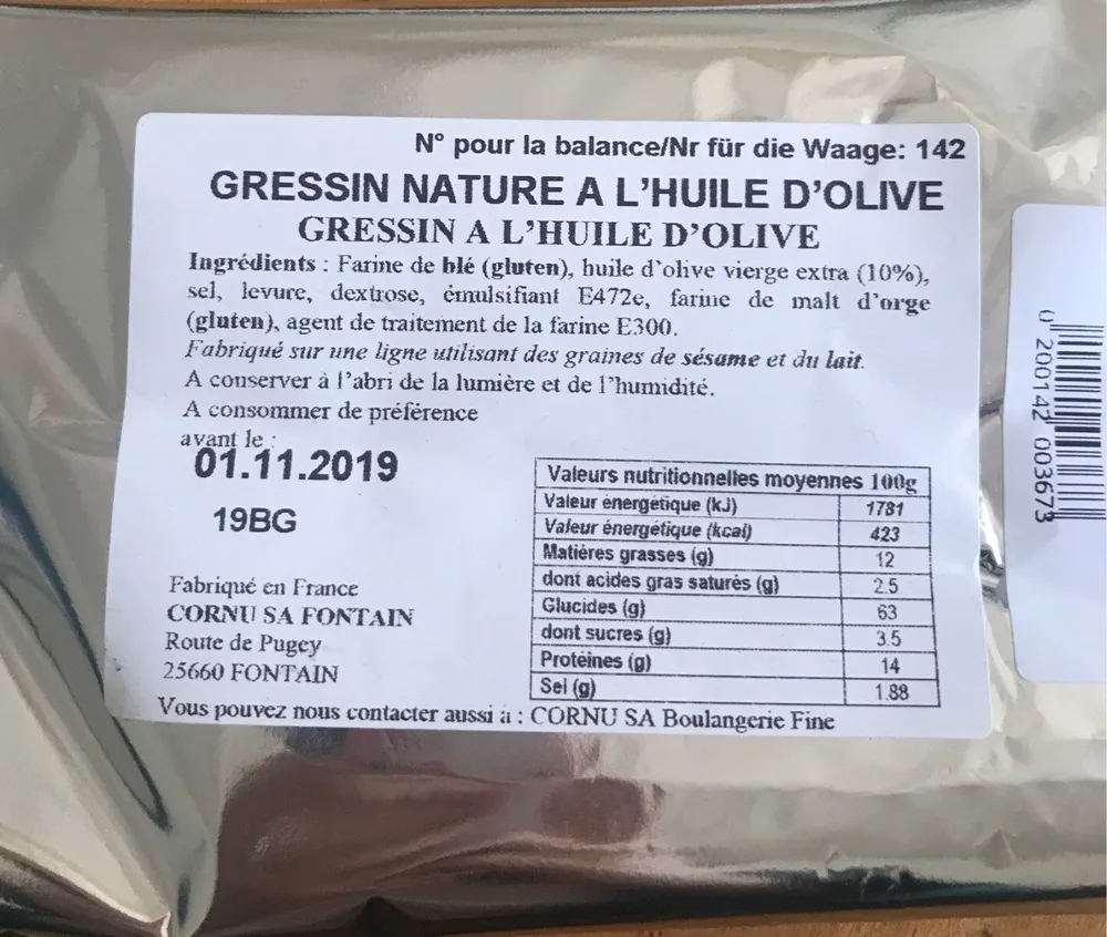 Gressin nature a l'huile d'olive