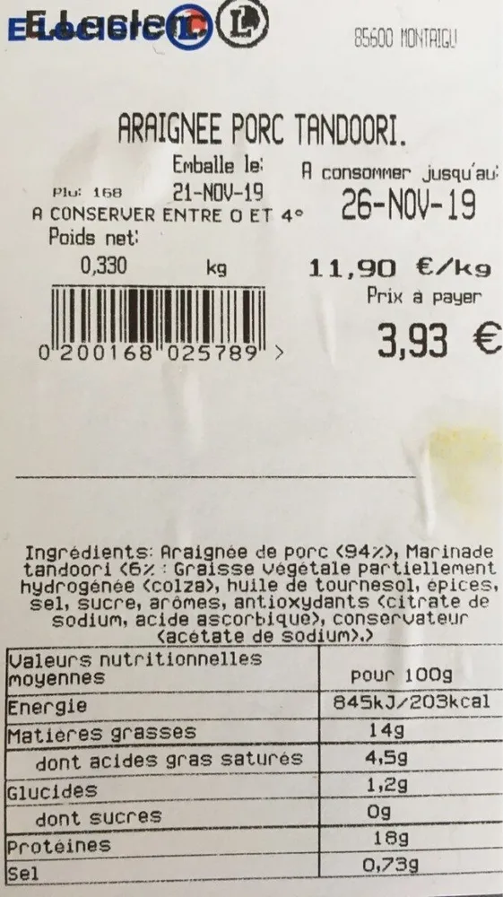 Araignee porc tandori