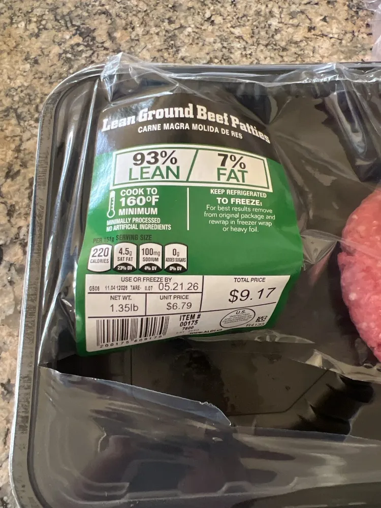 Aldi 93% Lean Ground Beef Patties
