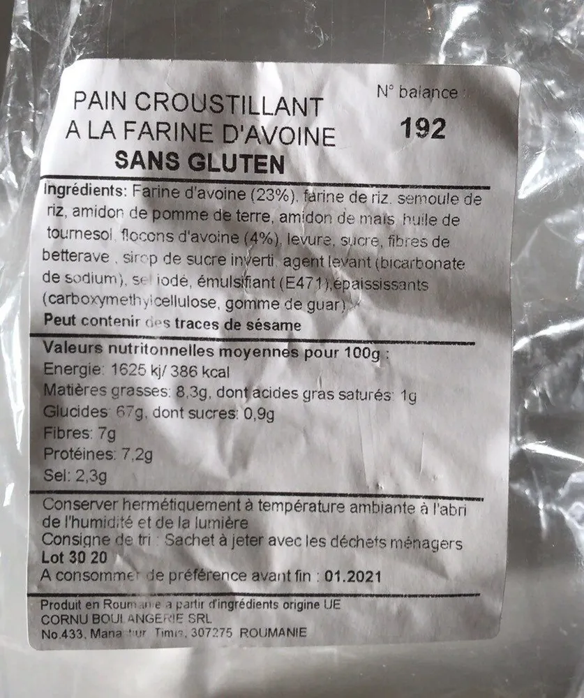 Pain croustillant a la farine d’avoine