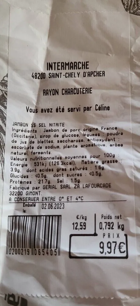 Jambon d'Auch sans sel nitrite
