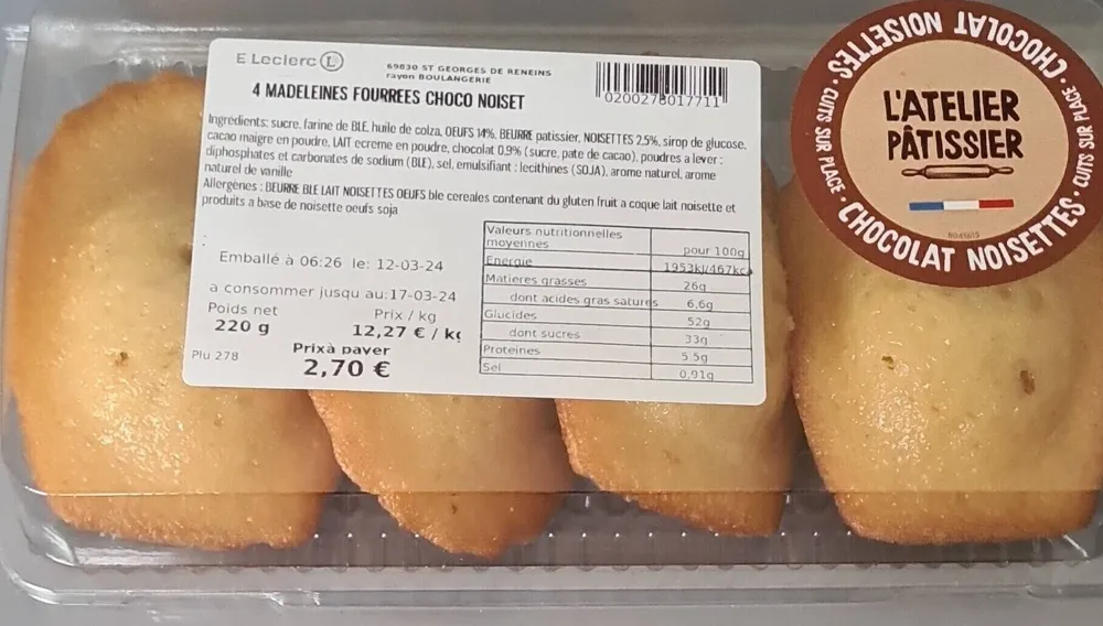 Madeleines fourrées cho o noiset