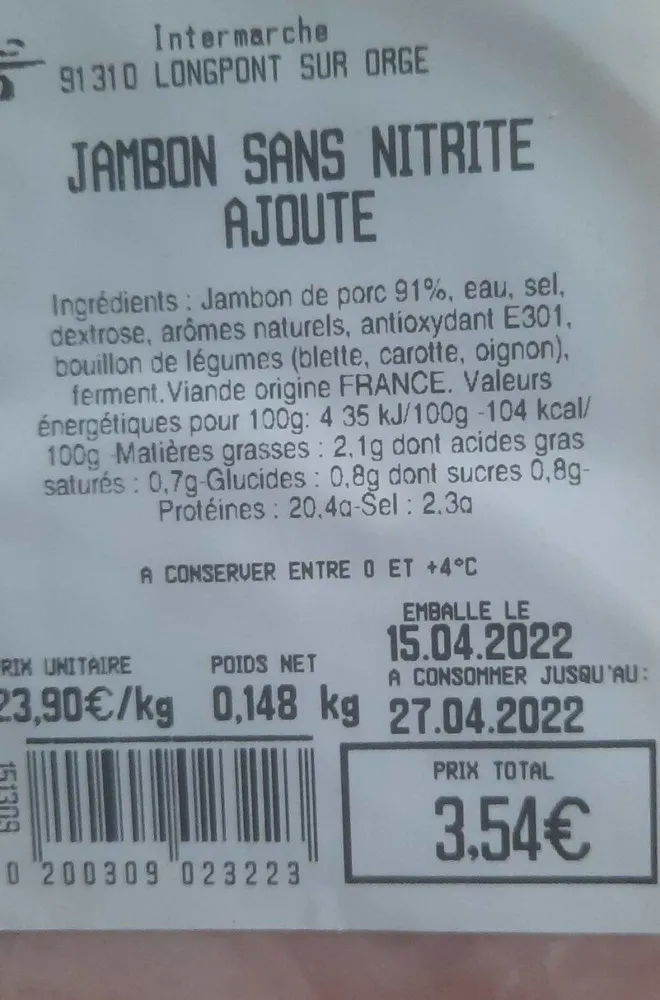 Jambon sans nitrite ajouté