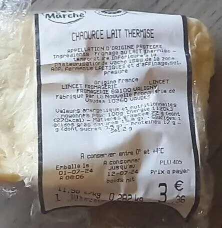 Chaouce lait thermise fromage
