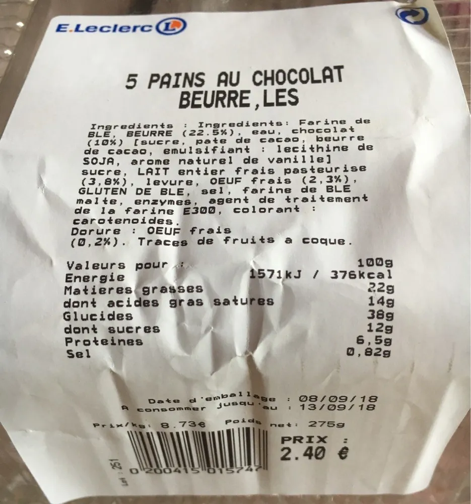 5 pains au chocolat beurre, les 3 meniers