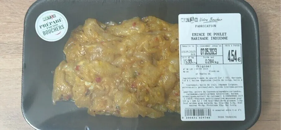 Émincé de poulet marinade Indienne