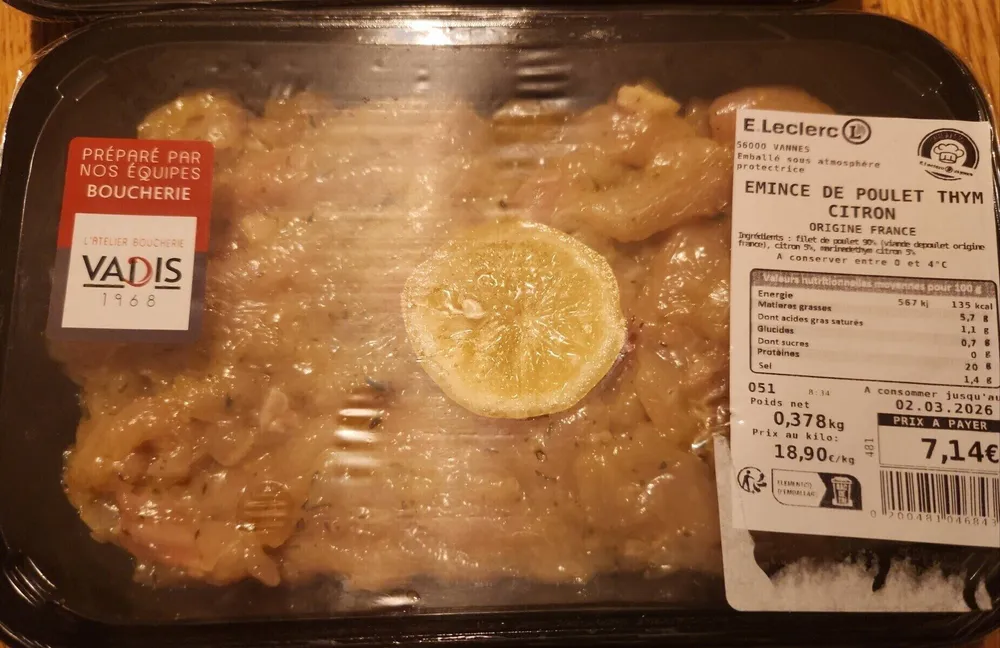 Émincé de poulet thym citron