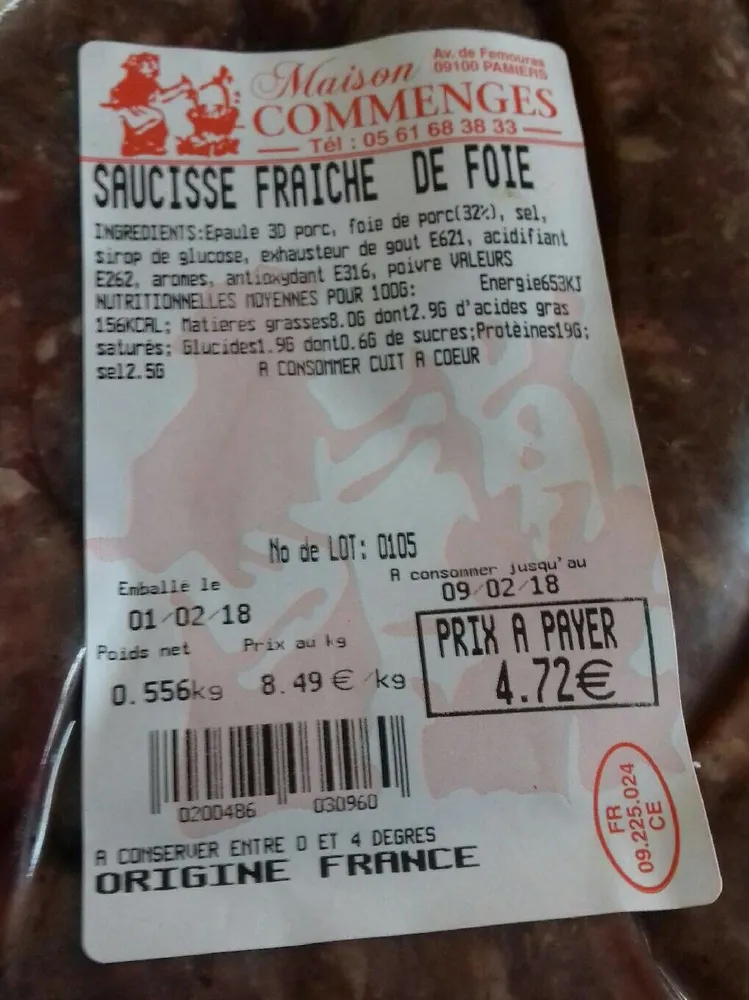Saucisse fraîche de foie
