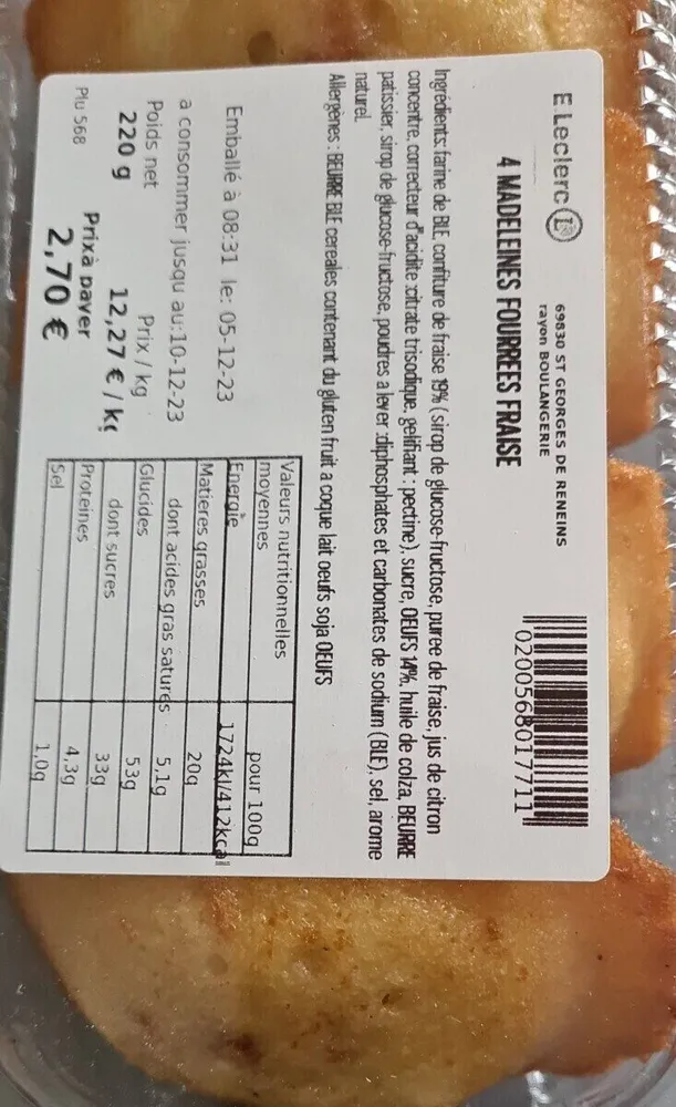 Madeleines fourrées fraise