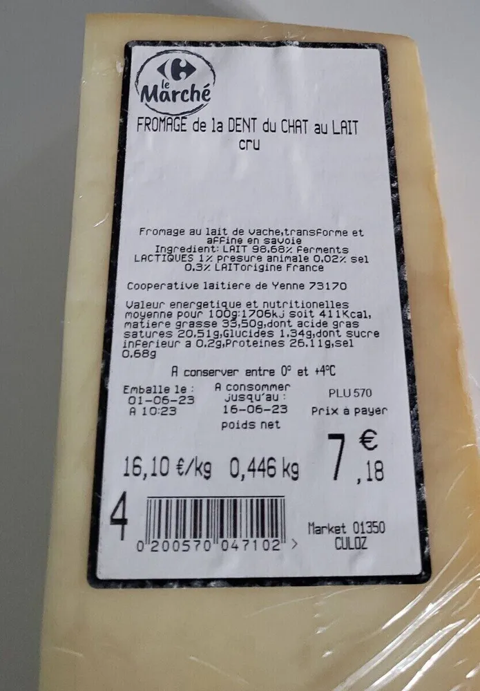 Fromage de la dent du chat au lait cru