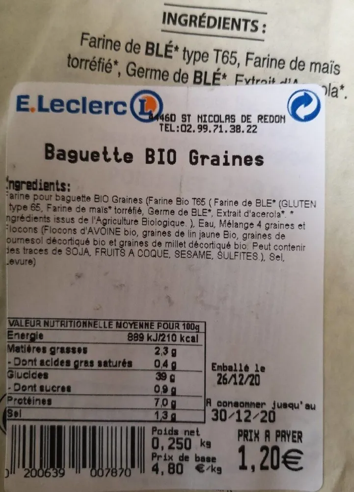 Baguette bio graine
