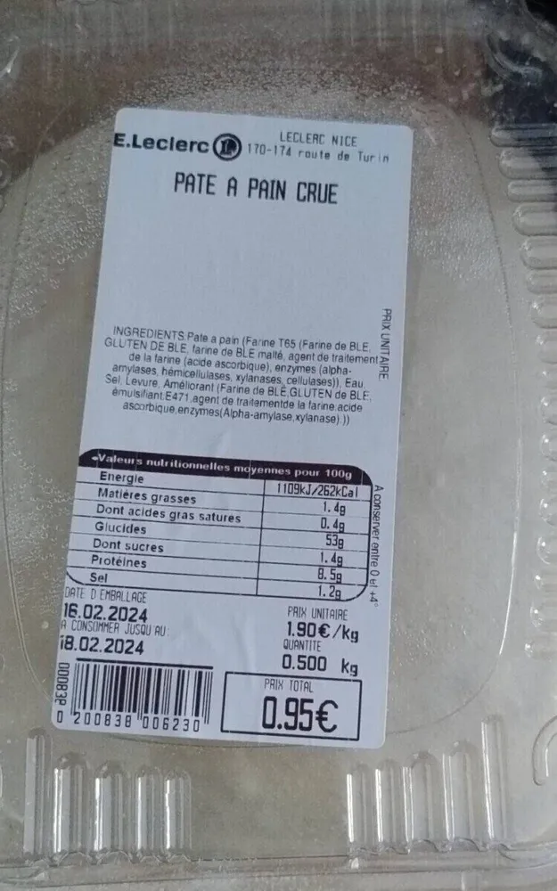 Pate à pain crue