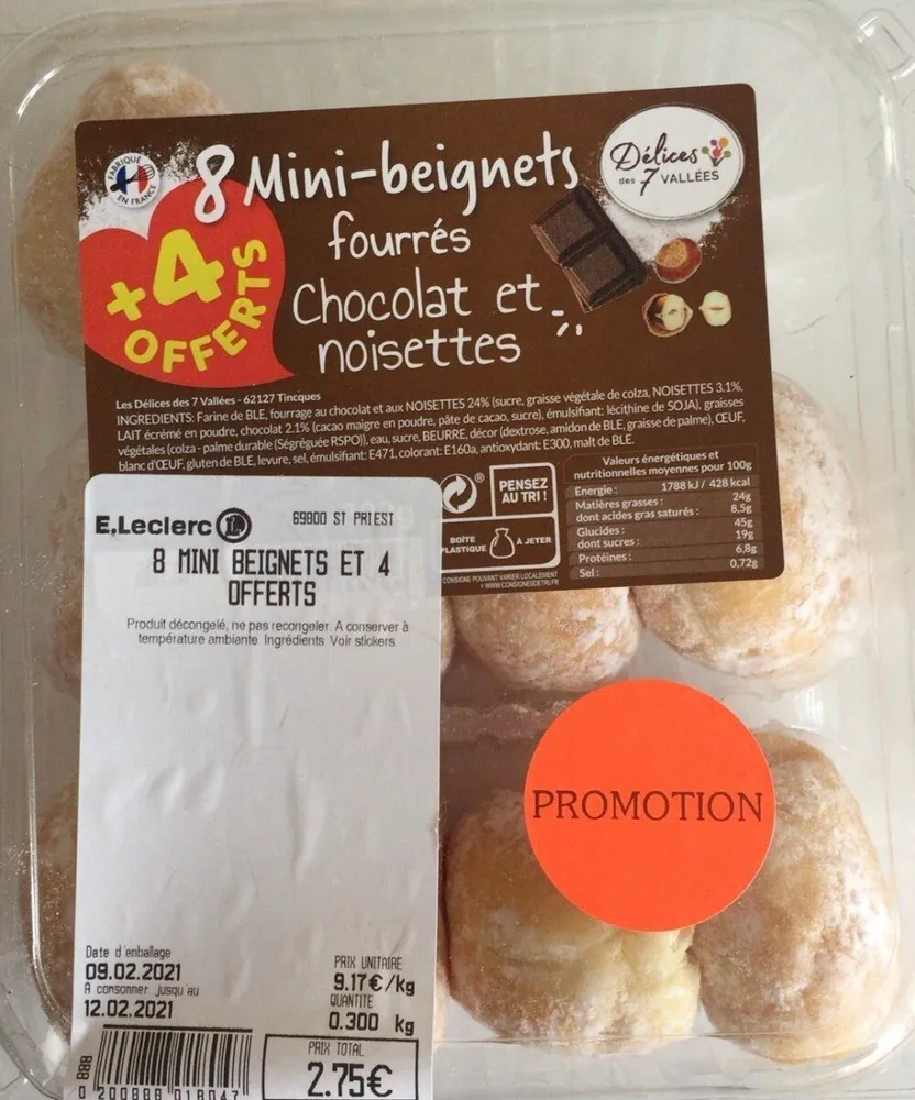 8 mini beignets fourres chocolat noisettes