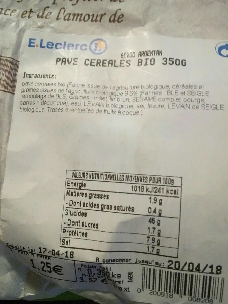 Pavé céréales bio