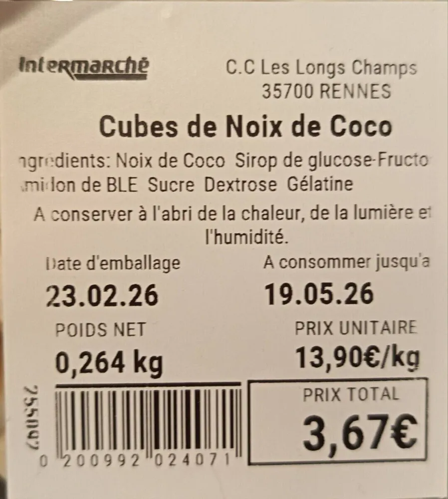 Cubes de noix de coco