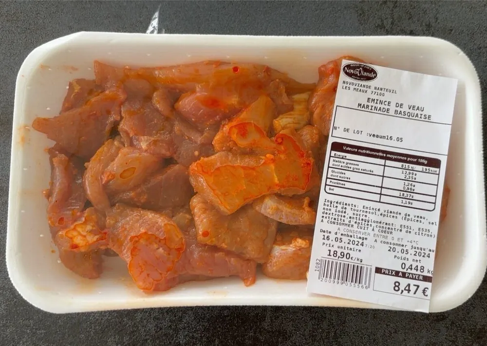 Emince de veau marinade basquaise