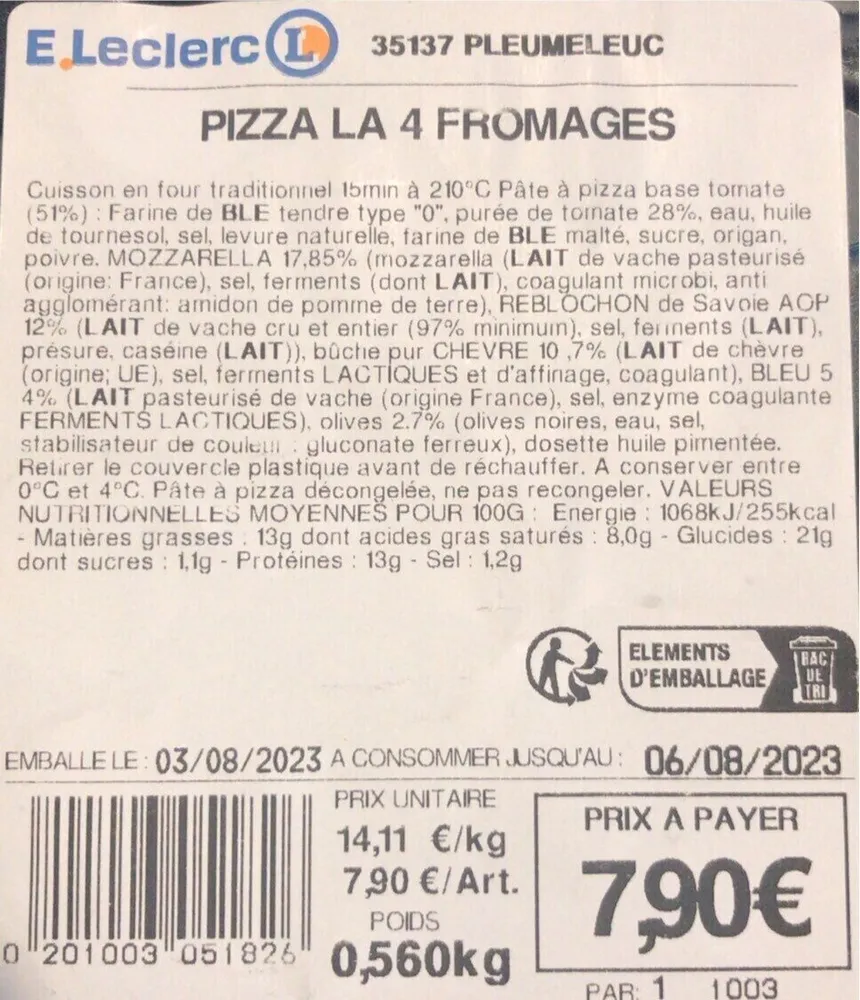 Pizza 4 fromages