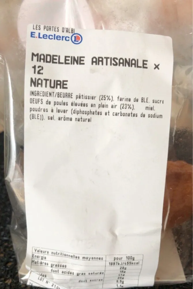 Madeleine artisanale x12 nature