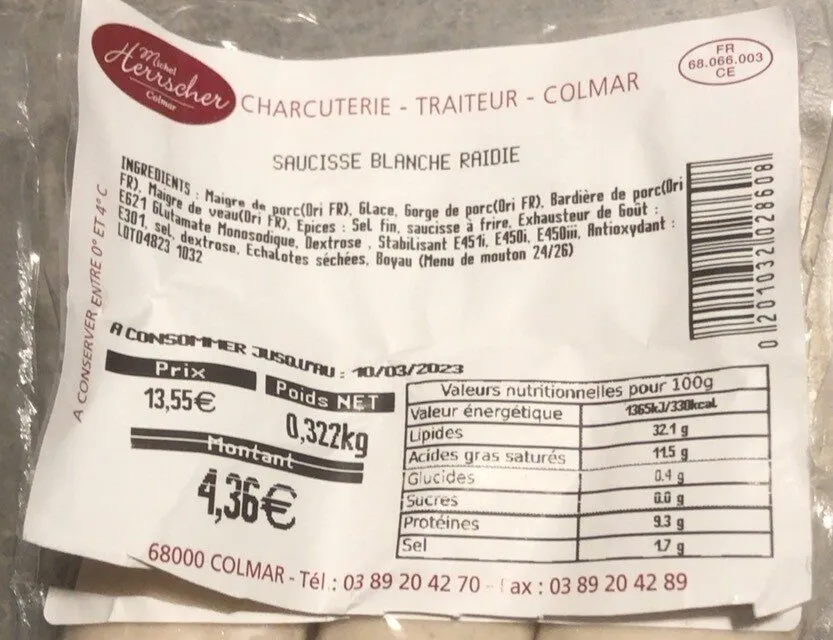Saucisse blanche raidie