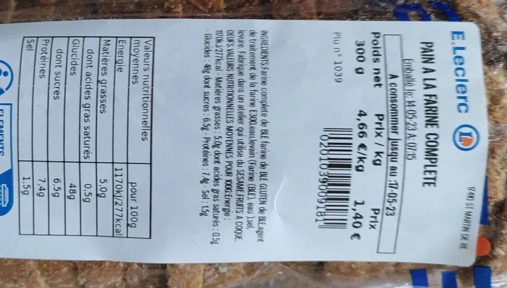 Pain à la farine complète