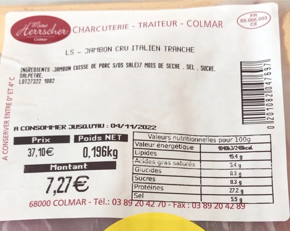 Jambon cru italien tranché