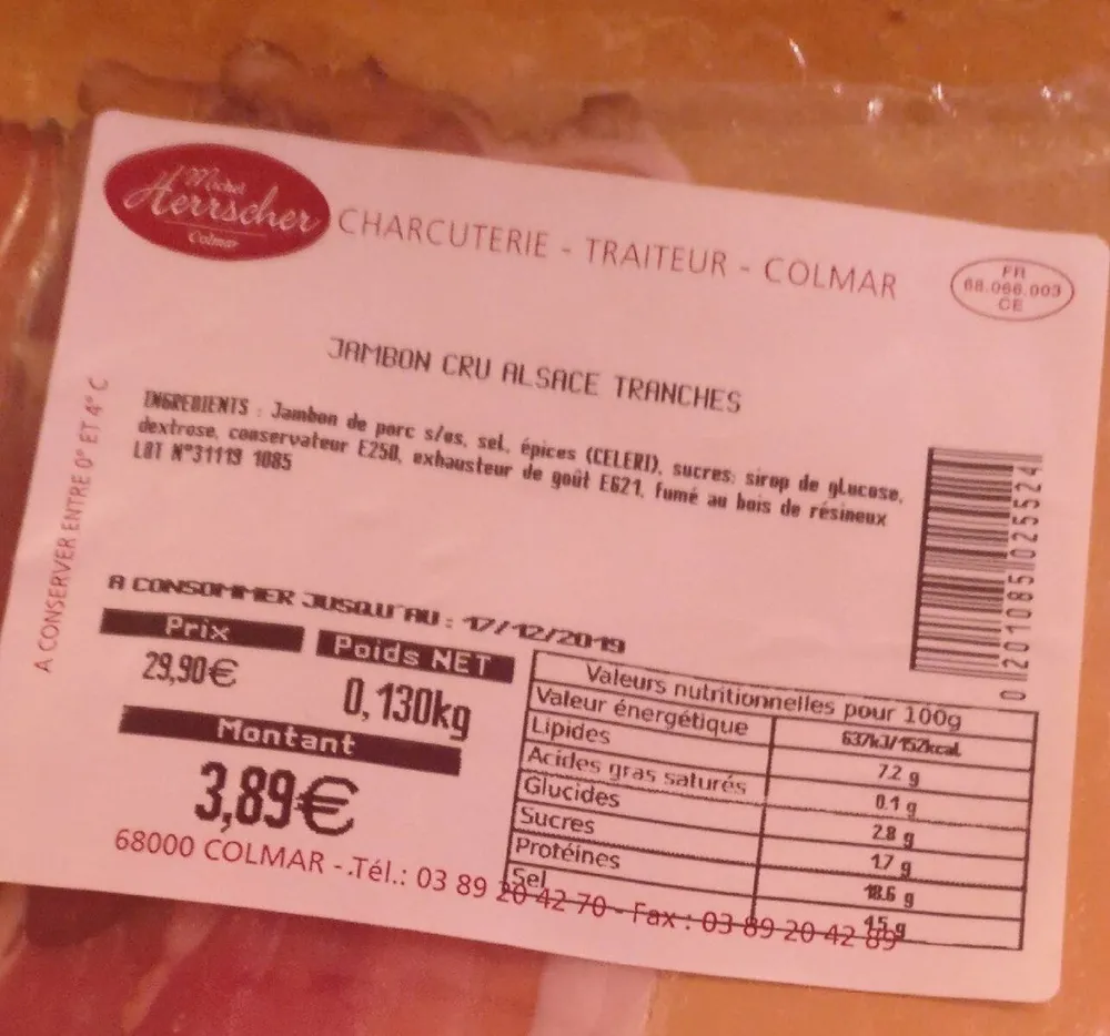 Jambon Cru Alsace Tranches